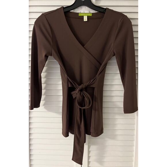Sigrid Olsen Women's L/S Poly Belted Wrap Blouse XS Cocoa Brown A+ - Picture 1 of 4